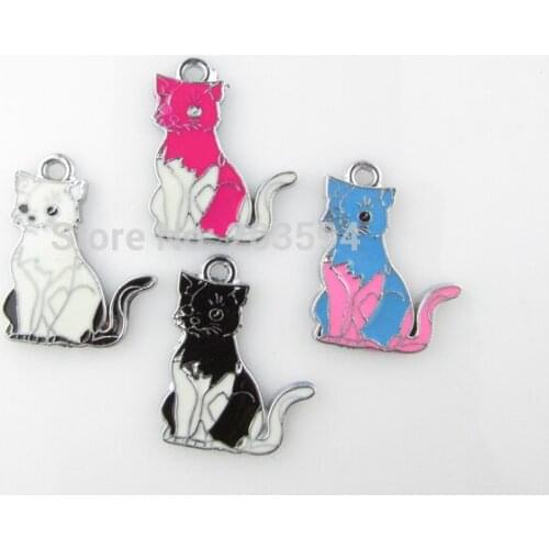 AE119 20pcs Mixed Enamel Alloy Cat Charms Pendants DIY Jewelry Findings Floating Charm 28x21mm