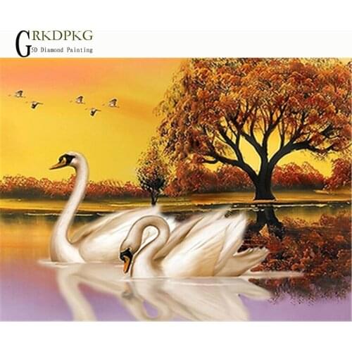 GRKDPKJ 5d diamond painting swan xx full drill square diamond embroidery Cross stitch pictures of rhinestones Wedding decoration