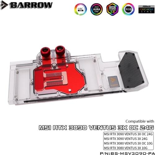 BARROW Water Block use for MSI 3090 VENTUS 3X OC 24G / 3080 VENTUS 3X OC 10G GPU card Support Original Backplate 5V 3PIN A-RGB