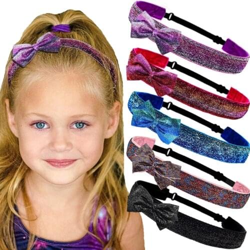Glitter Elastic Bowknot Headbands Non Slip Stretch Velvet Fabric for Tween Teens Kids Girls Stretchy Workout Hair Accessories