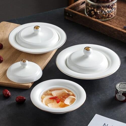Domestic liao ginseng bowl with lid stew cup ceramic household with golden rim tableware club dedicated birds nest dessert bowl