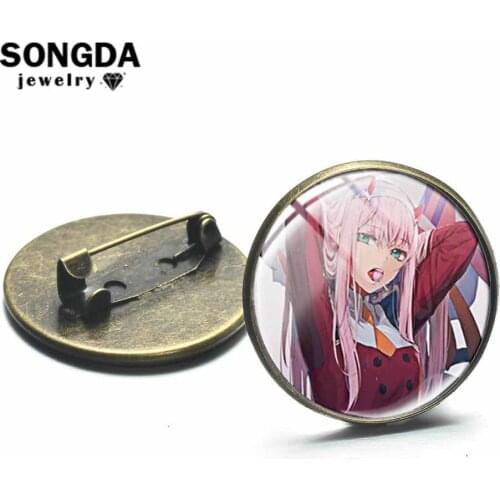 SONGDA DARLING In The FRANXX CODE:002 Lapel Pins Cosplay Badges Zero Two Anime Glass Dome Brooch Pin Collection Fit Bag Clothes