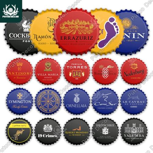 Putuo Decor Wine Bottle Cap Decor Tin Sign Plaque Decorative Metal Sign Man Cave Pub Bar Dining Room Club Wall Decoration