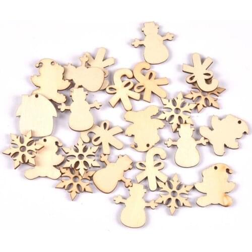 Natural DIY Wood Chip Christmas Tree Hanging Ornaments Pendant Kids Gifts Snowflake Tree Xmas Decorations 25pcs mt2624