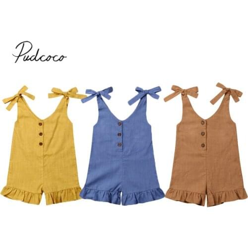 2019 Baby Summer Clothing Kids Baby Girl Strap Romper Clothes Ruffle Sleeveless Belt Solid One-Pieces Bib Overalls Outfits 1-6Y