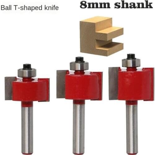 1Pc 8mm Shank T type Bearings Wood Milling Cutter Industrial Grade Rabbeting Bit Woodworking Tool Router Bits for Wood