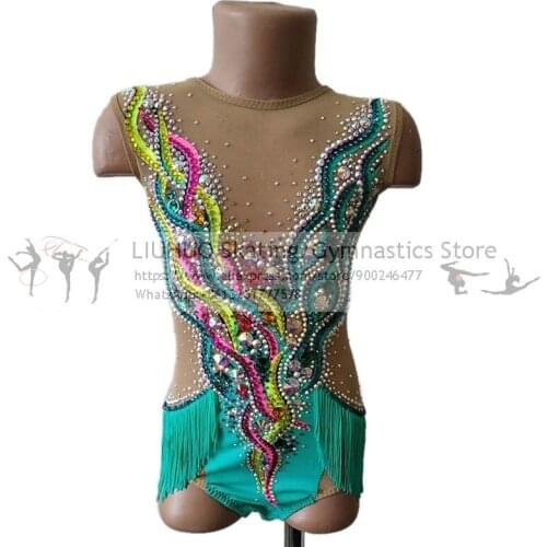 Custom Rhythmic Leotard Womens Girls Figure Skating Dress Sleeveless Competition Unitards Ballet Dance Leotard Artistic Costume
