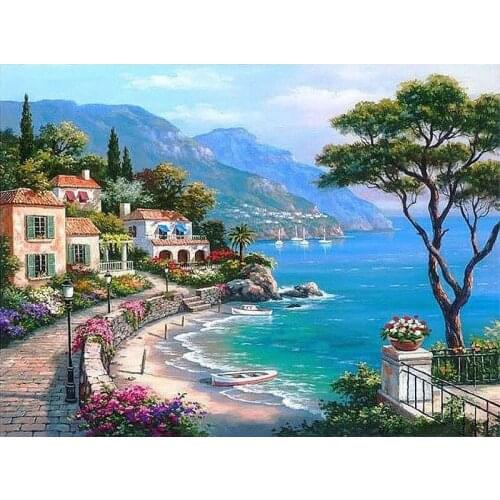 Painting By Numbers DIY Dropshipping 50x65 60x75cm Quiet Mountain Homestay Landscape Canvas Wedding Decoration Art picture Gift