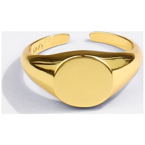 925 Sterling Silver Signet Ring for Women Men Round Gold Ring Geometric Party Jewelry Gifts