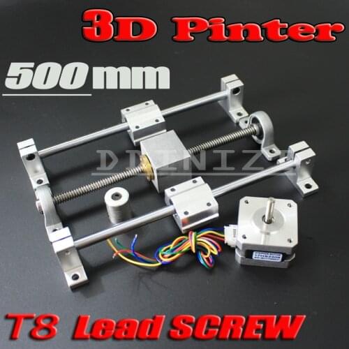 3D Printer guide rail sets T8 Lead screw length 500mm + linear shaft 8*500mm+KP08 SK8 SC8UU+ nut housing +coupling + step motor