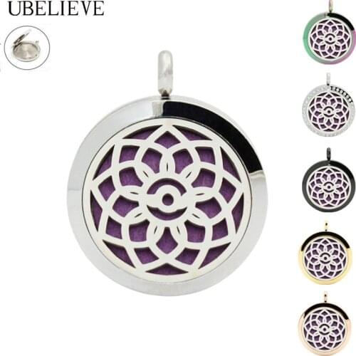 Hot Sunflower Pattern 30MM Essential Oil Diffuser Locket Hollow Perfume Necklace Pendant Aromatherapy Jewelry For Women