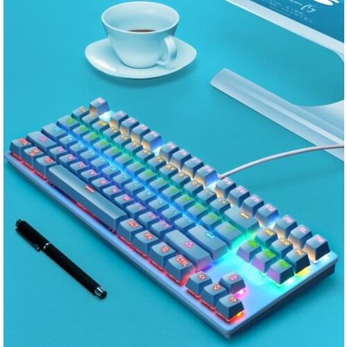 RGB Mix Backlit LED Mechanical Keyboard USB Wired Blue Axis 87-key Anti-ghosting Gaming Mechanical Keyboard For Gamer PC Laptop