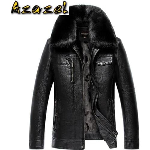 Mens PU Winter Lapel Jackets Coats Motorcycle Leather Jackets Men Detachable fur collar Leather Clothing Male Casual Outerwear