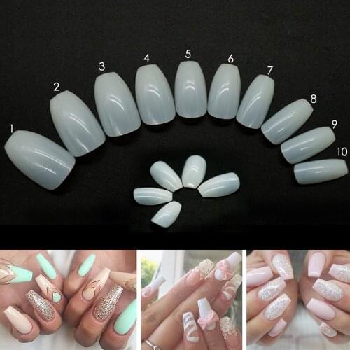 New 500pcs Ballerina Nail Tips Full Coffin Shape French Fake Nail Professional Nail Art Tip Square Style Nature False Nails Tool