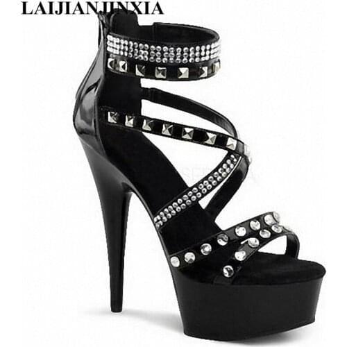 LAIJIANJINXIA New rivets with cutout the temptation sandals temptation 15cm ultra high thin heels shoes Gothic high-heeled Shoes
