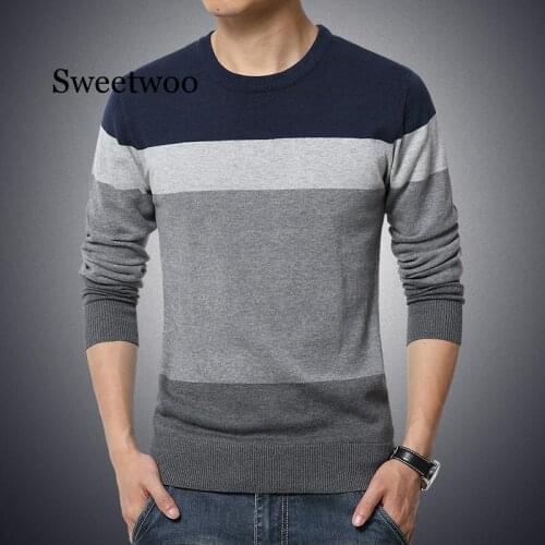 2020 Autumn Casual Mens Sweater O-Neck Striped Slim Fit Knittwear Mens Sweaters Pullovers Pullover Men Pull M-3XL