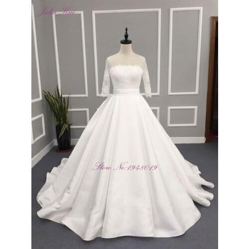 Julia Kui A-Line Wedding Dress Floor Length Back Zipper Vestido De Noiva Count Train Wedding Gown Stain Fabrics