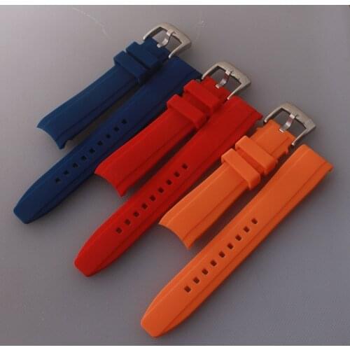 Top Quality 18mm 20mm 22mm Silicone Rubber Watch Straps Red/Orange/Blue Watches Bands Curved ends With Silver Buckle Clasp new
