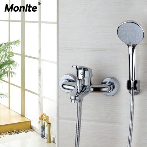 Monite Wall Mounted Rain Shower Set Luxury Square Shower Head Shower Set with Hand Shower Set Faucets