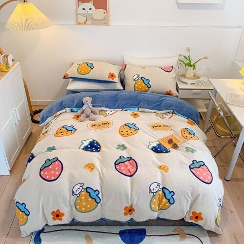 Luxury Soft Household Bedding Set 100% Cotton Large Cartoon Printing Bed Sheet Duvet Cover Bed Sheet Pillowcase Adult Children
