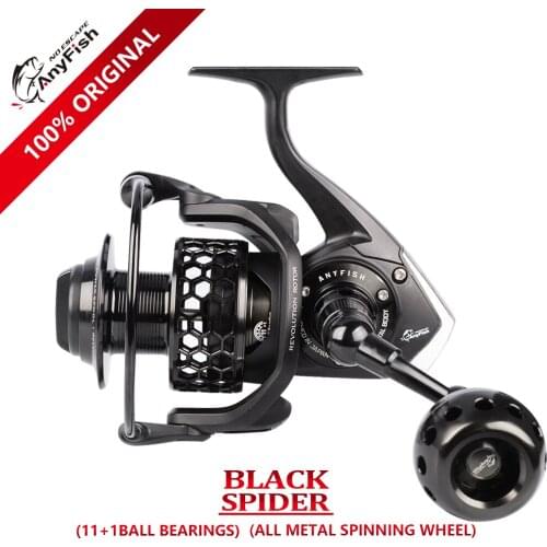 Original ANYFISH BLACK SPIDER Fishing Spinning Wheel 4500 5000 6500 11+1BB Gear Ratio 4.9:1/4.4:1/4.3:1 Max Drag 15~30KG pesca