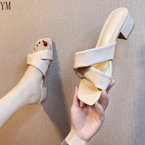 Sexy Women Sandals Crystal High Heels Outdoor Slides Summer Square Toe Zapatillas De Casa 2021 Sapato Gladiator Sandals Women