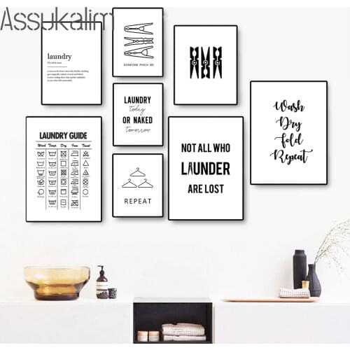 Laundry Symbols Wall Art Canvas Painting Black And White Poster Wash Dry Molecular Print Nordic Wall Pictures Laundry Room Decor