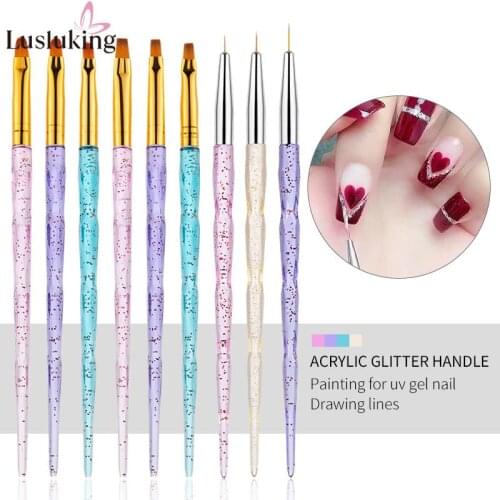 Nail Art UV Gel Brushes Extension Builder Liner Detailing Painting Drawing Flower Pen For Crystal Handle Manicure Tool 3Pcs /Set