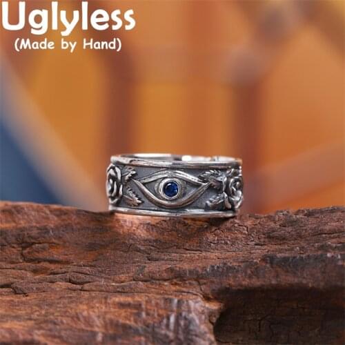 Uglyless Embossed Thai Silver Rose Flowers Rings for Women Zircons Eyes Punk Rings Real 925 Sterling Silver Floral Jewelry Retro