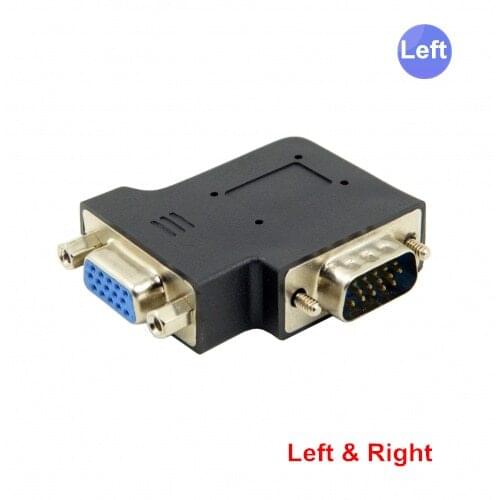 Vertical Flat Left & Right Angled 90 Degree VGA SVGA Male To Female extension Adapter Black