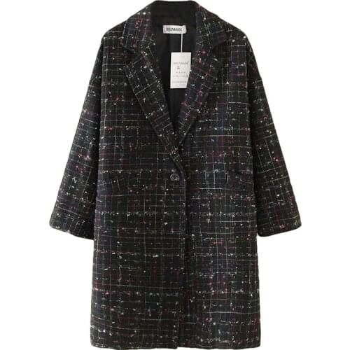 Fashion Oversize Womens Woolen Coat Autumn Winter Plaid Print Crude Woolen Overcoat Female Plus size 5XL Casual Top Jacket G937
