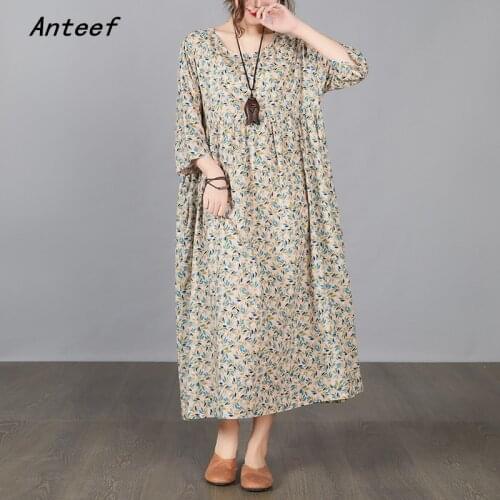 Short sleeve plus size cotton vintage floral dresses for women casual loose long woman summer dress elegant clothes 2021