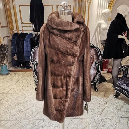 WINTER PALACE brown mink fur coat Imported velvet loose real fur mink fur coat Italian fashion design mink coats women 40689