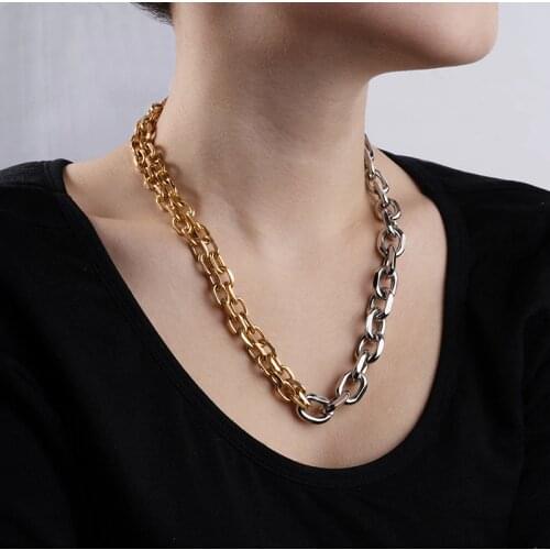 Gold mixed Silver Color Asymmetric Chain Choker Necklace For Women Thick Chain Link Choker Necklaces valentines Jewelry Gift