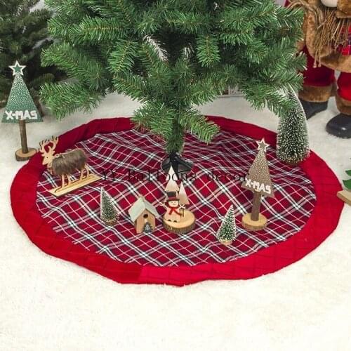 100*100cm Christmas Tree Skirt Double Plaid 100cm Christmas Tree Skirt Christmas Tree Bottom Decorative Tree Skirt