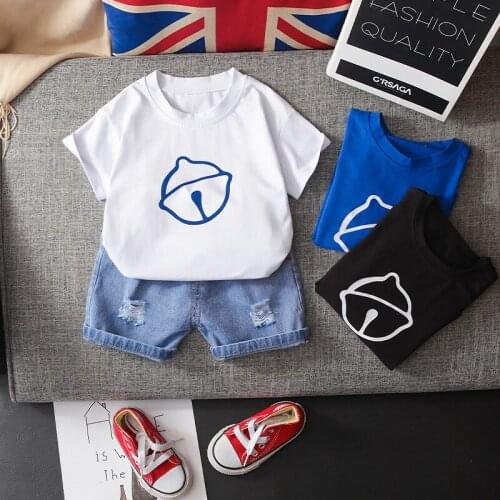2pc Toddler Baby Boys Clothing Sets Summer Cartoon Shorts Denim Pants Sport Suit Kids Infant T Shirt Children Clothes Outfits