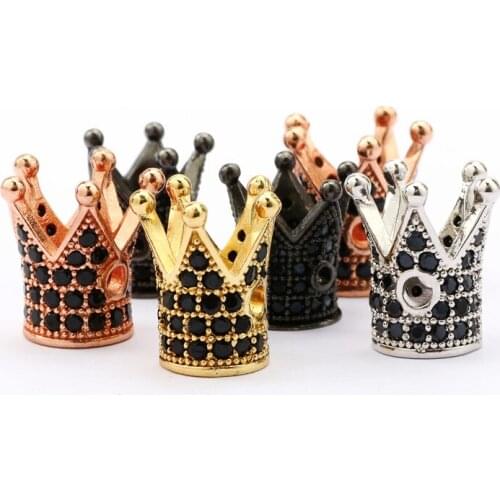 2Pcs 12*13mm Brass Micro Pave Cubic Zirconia Crown CZ Spacer Beads For Jewelry Making Handmade Men Bracelet Diy Accessories