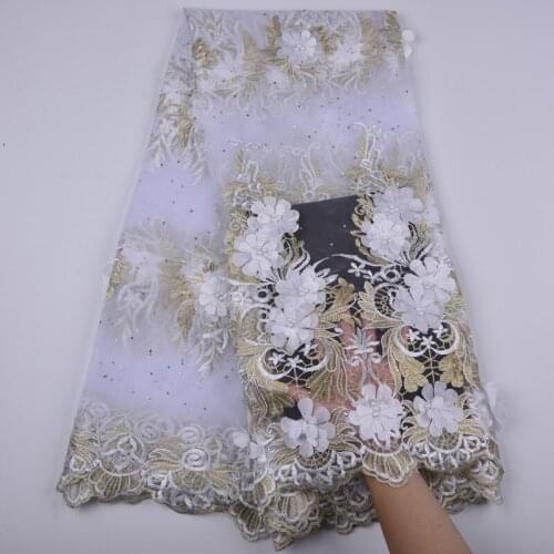 2019 High Quality Nigerian Lace Fabrics With Beads African French Net Lace Fabric 3D Flower Embroidered Tulle Mesh Lace S1312