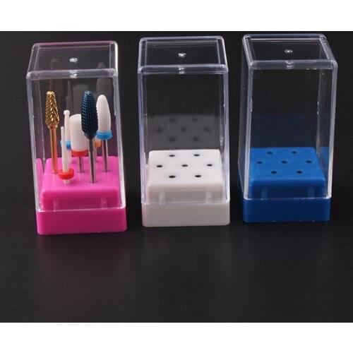 5Pc Pro 7 Holes Nail Drill Bit Holder Exhibition Stand Displayer Blue Portable Nail Art Manicure Tools Acrylic Empty Cover Box
