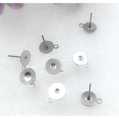 50pcs Flat-covered ear pin with hanging ring earring DIY Fashion Jewelry Accessories