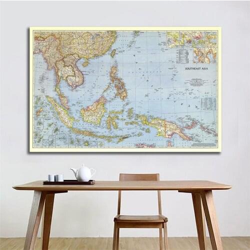 A2 Size World Map Detailed Southeast Asia 1944 Poster Wall Chart Retro Paper Kraft Paper Map of World Office Supplies