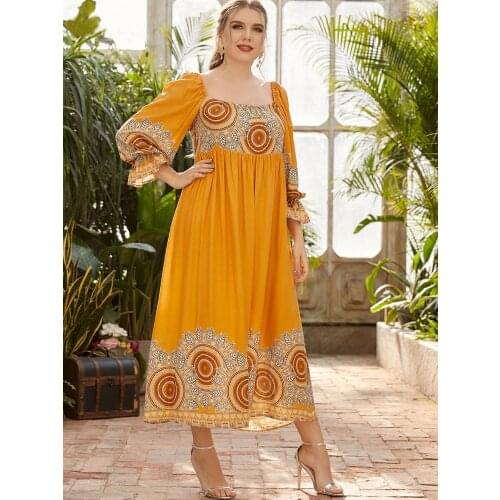 Aligaia Fashion Plus Size Yellow Elastic Dress For Women 2021 Summer New Ramadan Robe Dubai Turkey Islam Muslim Dress Dresses