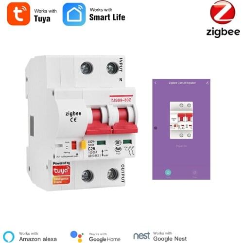 Tuya Smart Zigbee Circuit Breaker 2P Automatic Switch Overload Short Circuit Protection Alexa Google Home Compatible Zigbee 3.0