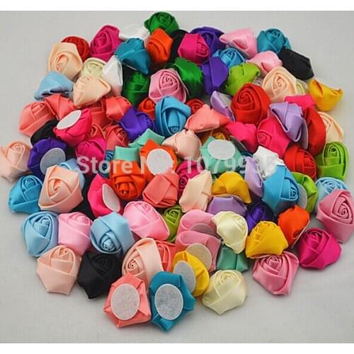 Free Shipping 2015 new 10pcs/lot 22 Colors 3.5cm Handmade DIY Satin Ribbon Rose Flower Kids hair silk flower accessories