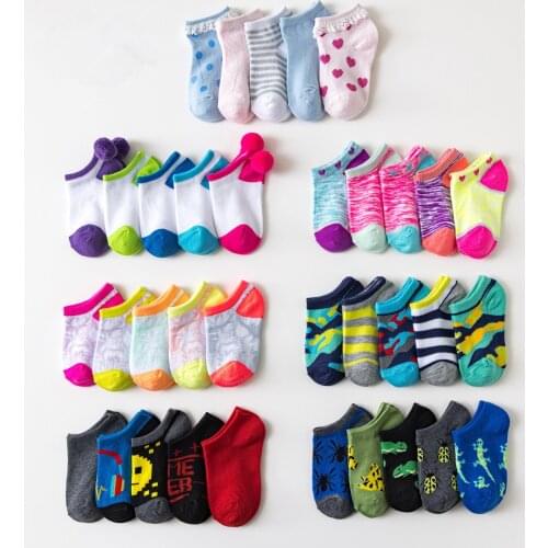 5 Pairs/lot 3-9 Years Children Socks Summer Breathable Thin Section Kids Short Socks Boys Girls Outside Sport Socks Boat Socks