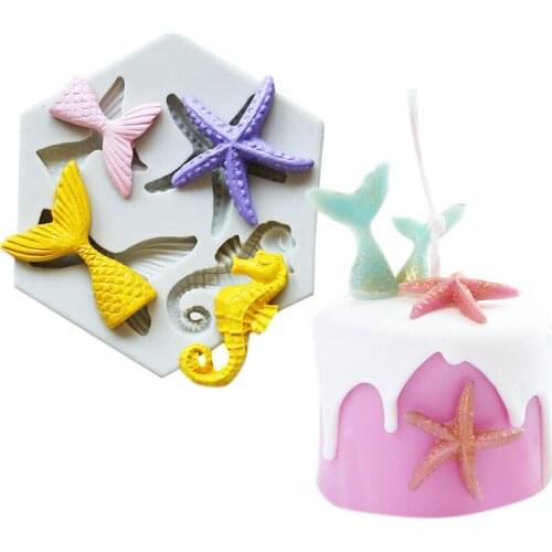 Starfish Cake Molds Hippocampus Silicone Mold Mermaid Tail Chocolate Mold Cake Decorating Tools Kitchen Gadgets