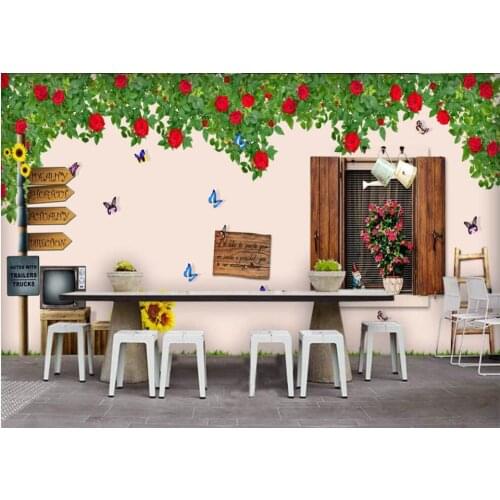 Custom mural photo wallpaper 3d Fashion window flower rattan bar coffee shop living room Wallpaper for walls in rolls