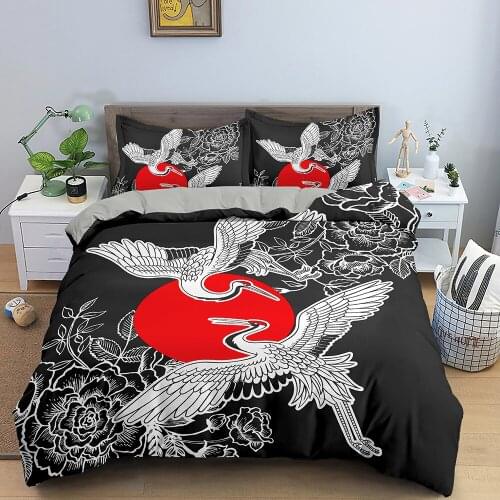 Red Crowned Crane Bedding Set Sunset Duvet Cover Microfiber Comforter Cover Bed Sets King Queen Size Bedclothes With Pillowcases