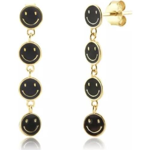 Smile Smiley Happy Faced Charm Dangle Earring Black Pink White Enamel Colorful Jewelry