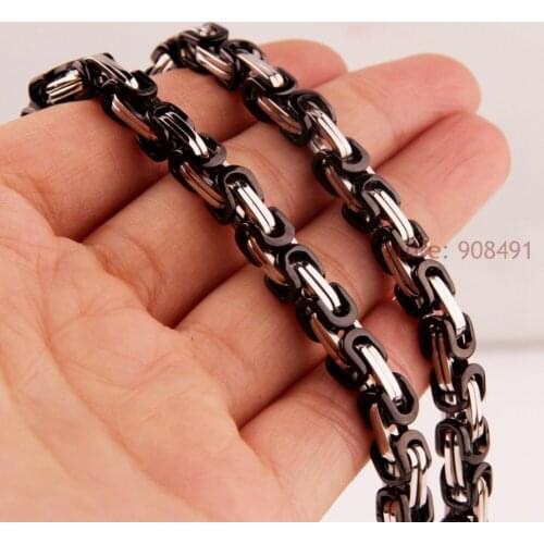 Hot Sell Mens Hip Hop Silver Black Stainless Steel 6mm Byzantine Necklace or Bracelet Chain 7in-40in
